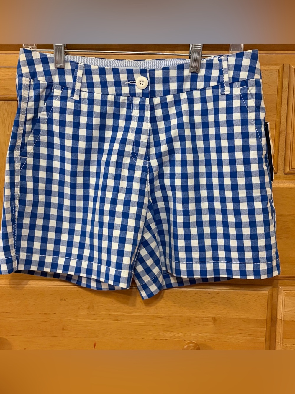 Crown & Ivy Women's Blue and White Checked Caroline Shorts Size 4 New w/Tags